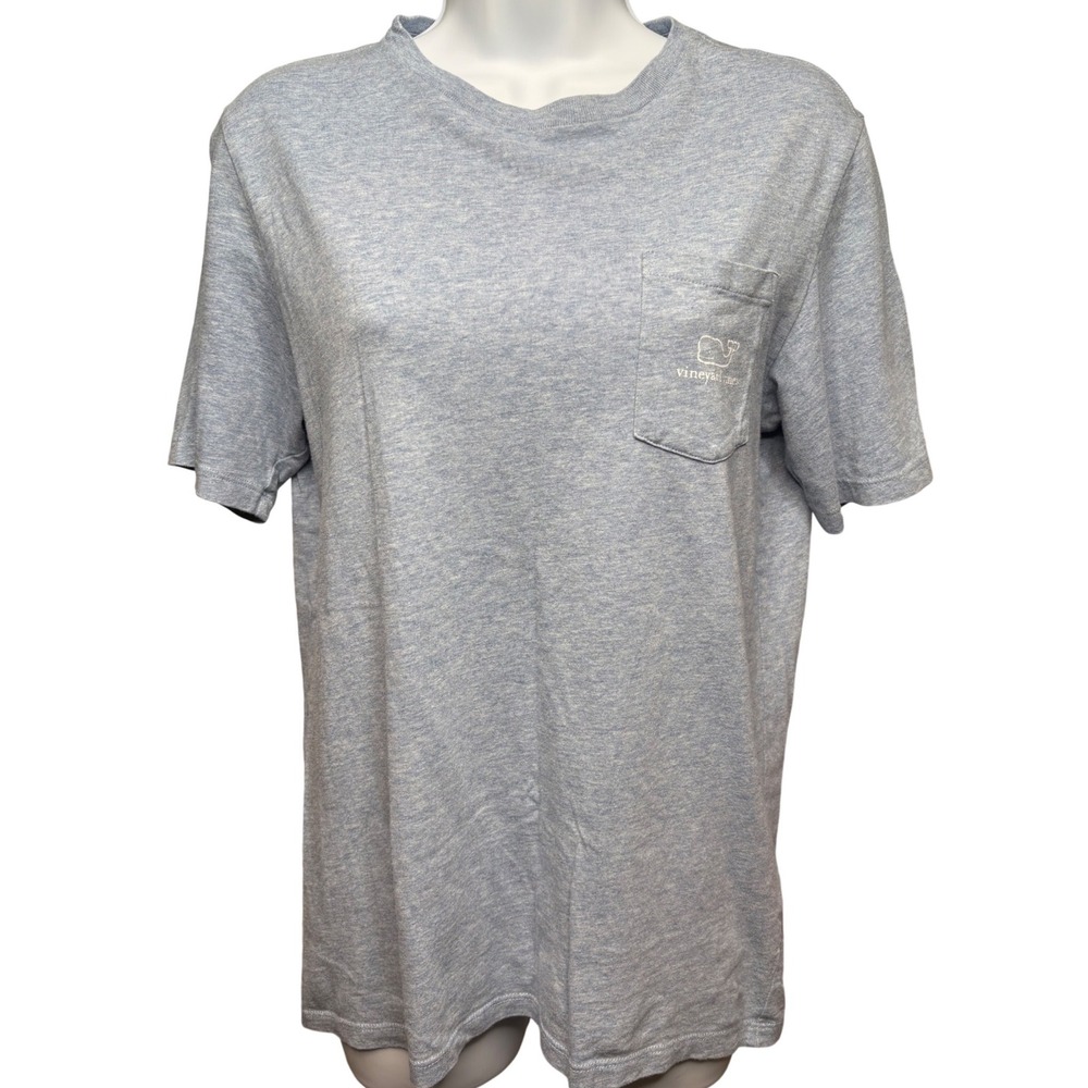 VINEYARD VINES Boys Blue Whale Logo Pocket T-Shirt Sz L Heathered Beachy Casual